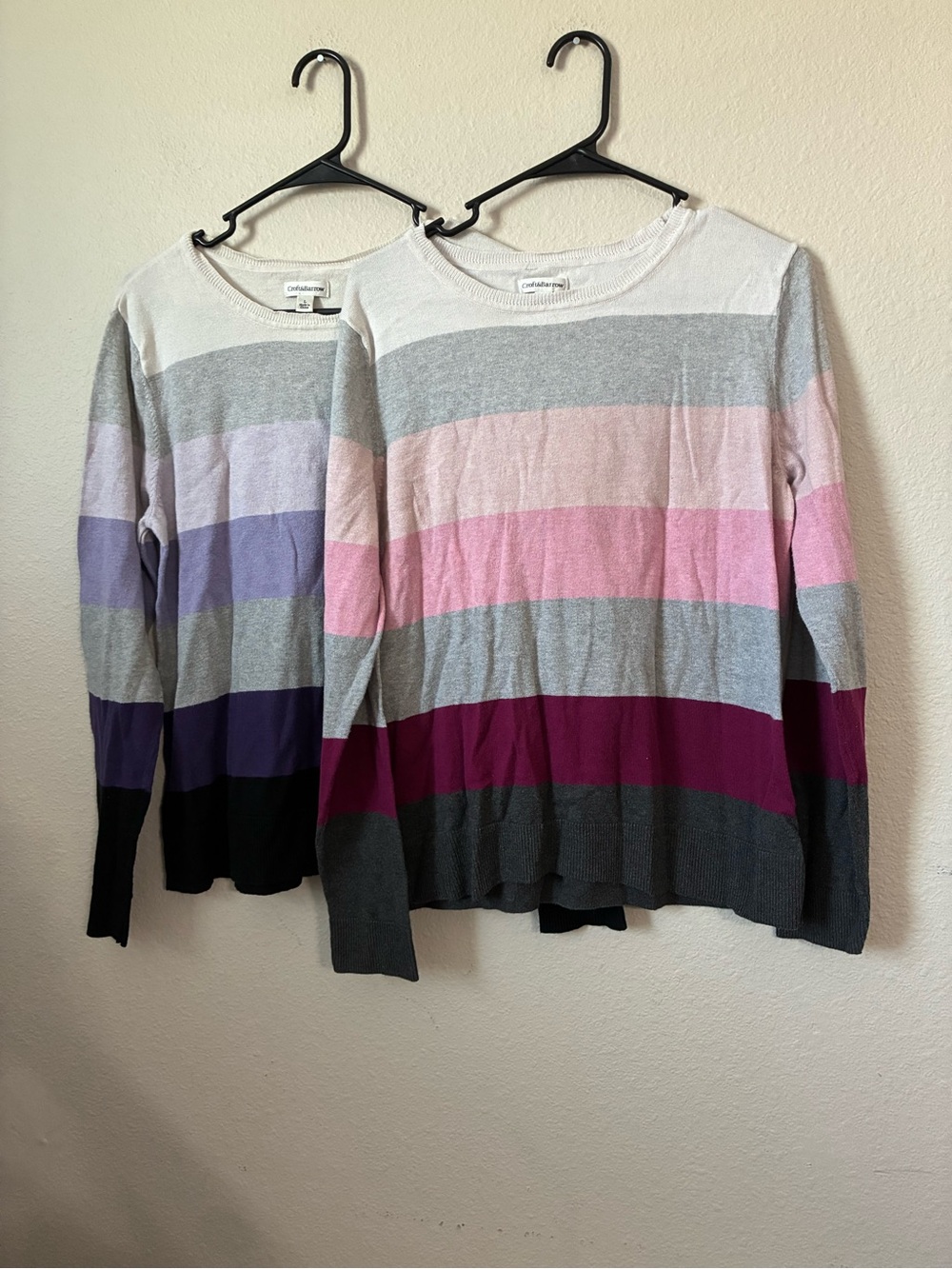 croft & barrow Striped Crewneck Sweater in Pink, Gray, Purple and Blacklot of 2